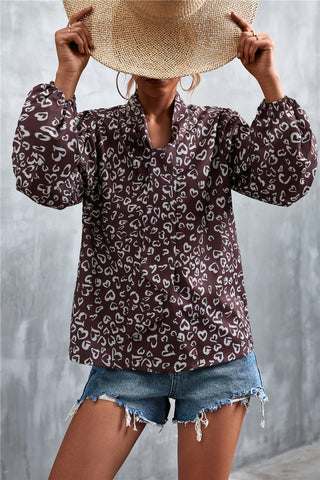 Printed Tie Neck Puff Sleeve Blouse