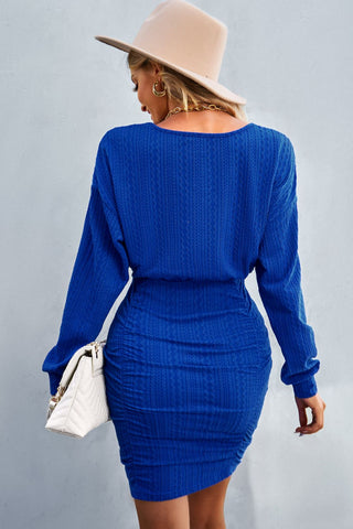 Ruched Dropped Shoulder Textured Knit Dress