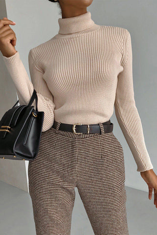 Ribbed Turtle Neck Long Sleeve Sweater