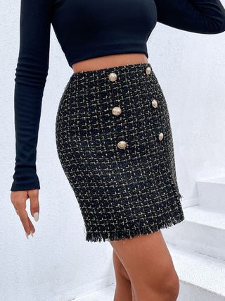 Plaid Fringe Hem Skirt