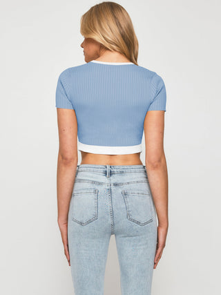 Contrast Trim Pointed Hem Ribbed Crop Top