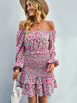 Floral Smocked Off-Shoulder Ruffled Dress