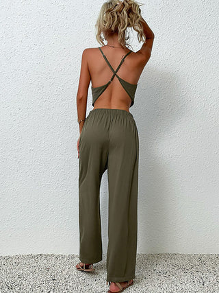 Crisscross Back Cropped Top and Pants Set