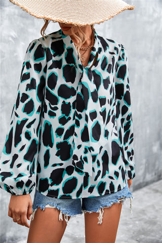 Printed Tie Neck Puff Sleeve Blouse