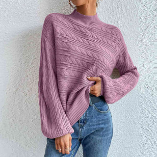 Cable-Knit Mock Neck  Long Sleeve Sweater