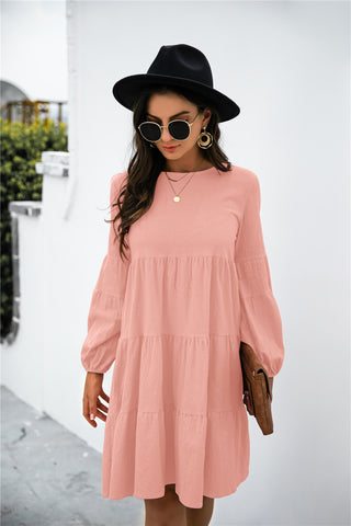 Balloon Sleeve Keyhole Tiered Dress