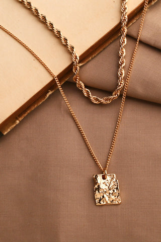 18K Gold Plated Double-Layered Twisted Pendant Necklace