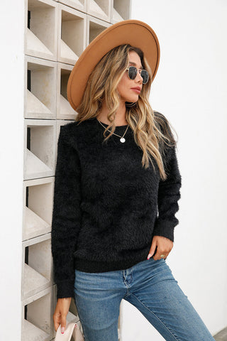 Fuzzy Crew Neck Sweater