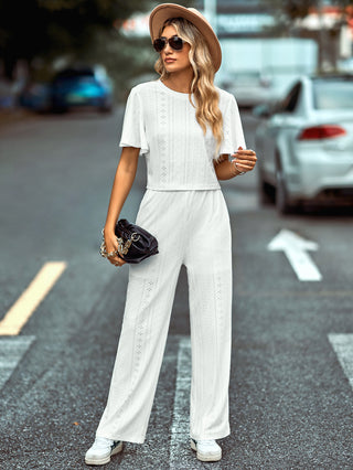 Textured Flutter Sleeve Top and Pants Set