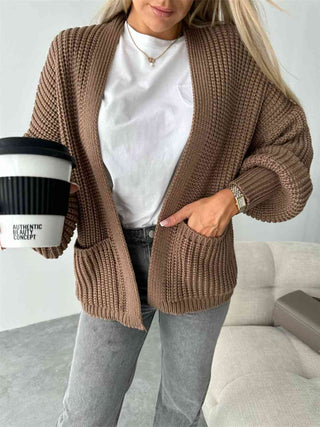 Open Front Dropped Shoulder Cardigan